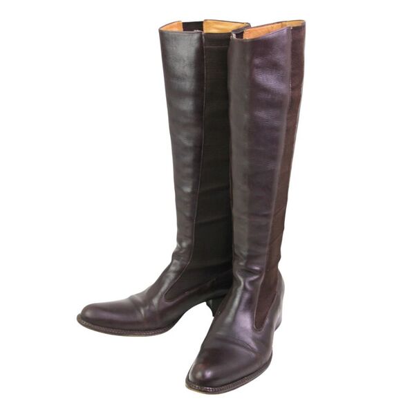 FREE LANCE BROWN GENUINE LEATHER MID HEEL ELASTIC SIDES PULL ON TALL BOOTS Sz 36 - Picture 2 of 9